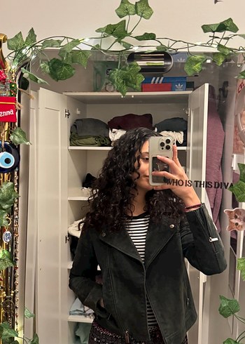 Kadın Haki Süet Transparan Deri Ceket - Görsel 4