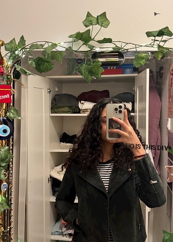 Kadın Haki Süet Transparan Deri Ceket - Görsel 3