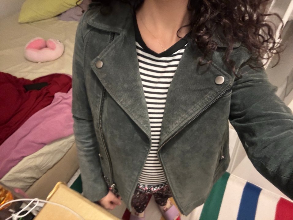 Kadın Haki Süet Transparan Deri Ceket - Görsel 2