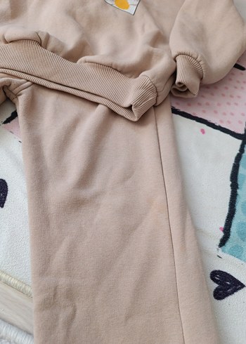 Bej Desenli Kız Çocuk Sweatshirt ve Eşofman Takımı - Görsel 3