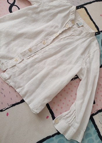 Düğmeli Beyaz Keten Kadın Gömlek - Görsel 2