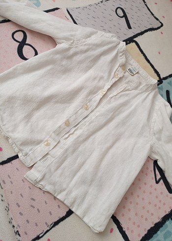 Düğmeli Beyaz Keten Kadın Gömlek - Görsel 3