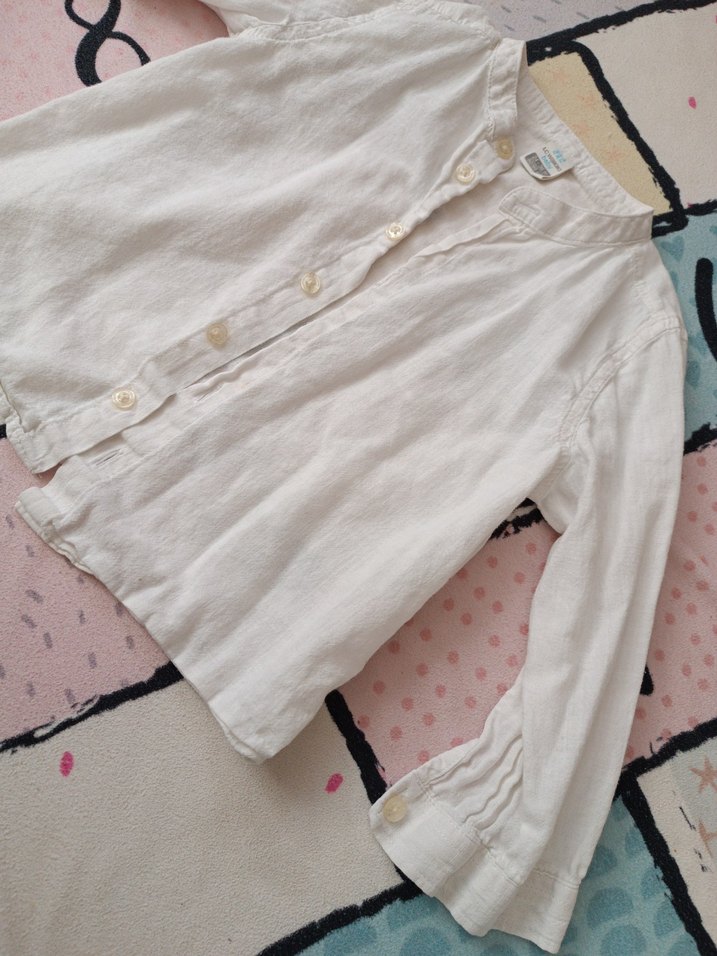Düğmeli Beyaz Keten Kadın Gömlek - Görsel 2