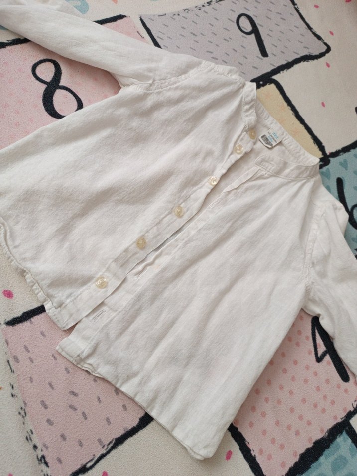 Düğmeli Beyaz Keten Kadın Gömlek - Görsel 3