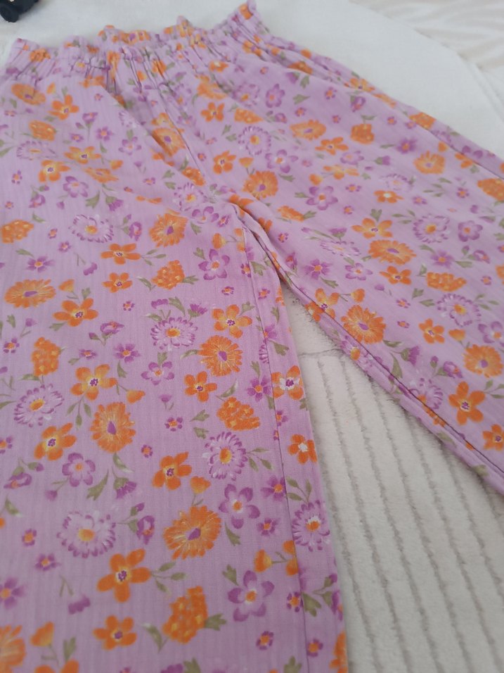 Mor Pastel Çiçekli Kız Pantolonu - Görsel 2