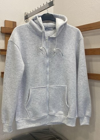 Zara Gri Kapüşonlu Fermuarlı Unisex Sweatshirt - Görsel 4