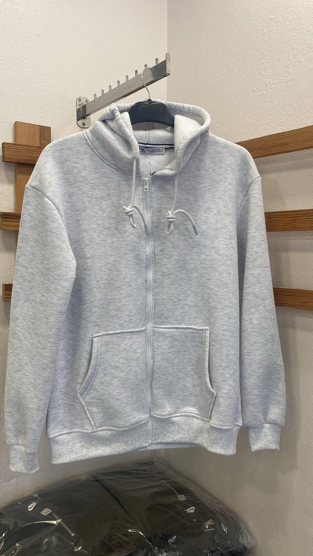 Zara Gri Fermuarlı Kapüşonlu Unisex Sweatshirt - Görsel 4