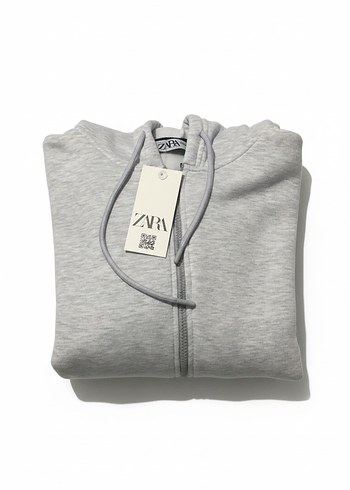 Zara Gri Kapüşonlu Fermuarlı Unisex Sweatshirt - Görsel 2