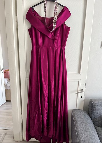 Mor Drapeli Uzun Abiye Elbise - Görsel 2