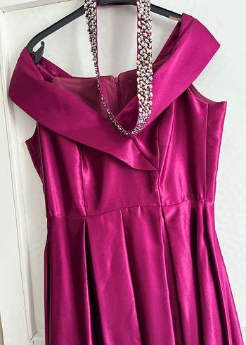 Mor Drapeli Uzun Abiye Elbise - Görsel 5