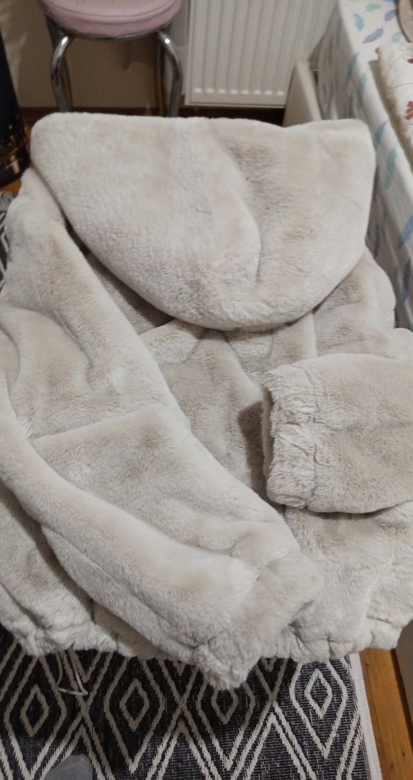 Taş rengi Kapüşonlu Bebek Peluş Mont - Görsel 3