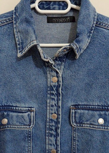 Kadın Mavi Düğmeli Denim Ceket - Görsel 3