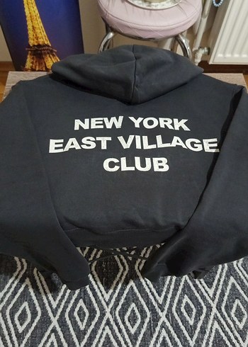 Kadın Gri Fermuarlı Baskılı Dar kesim Kapşonlu Sweatshirt - Görsel 3