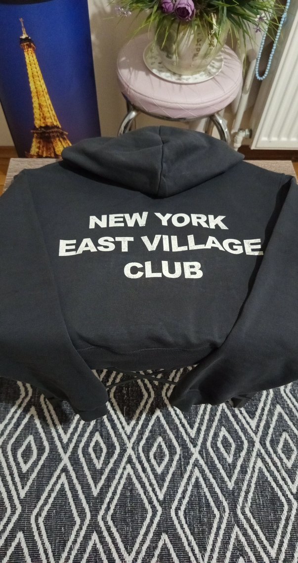 Kadın Gri Fermuarlı Baskılı Dar kesim Kapşonlu Sweatshirt - Görsel 3