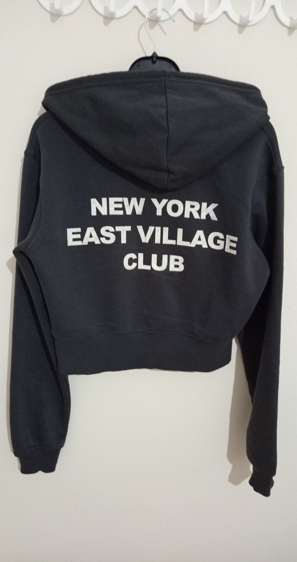 Kadın Gri Fermuarlı Baskılı Dar kesim Kapşonlu Sweatshirt - Görsel 5