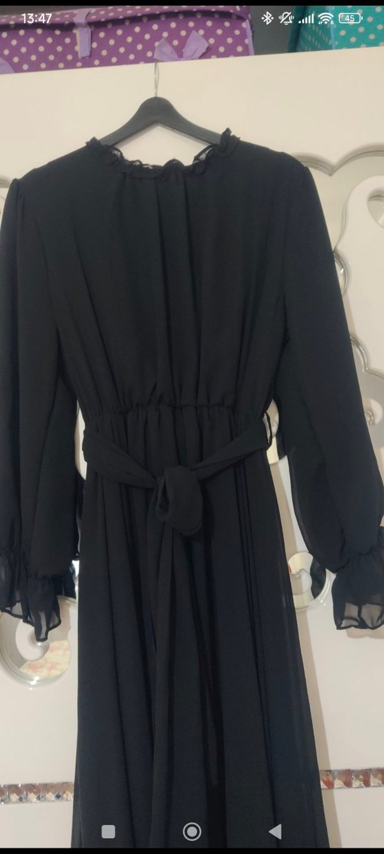 Kemerli Uzun Siyah Gotik Elbise - Görsel 2