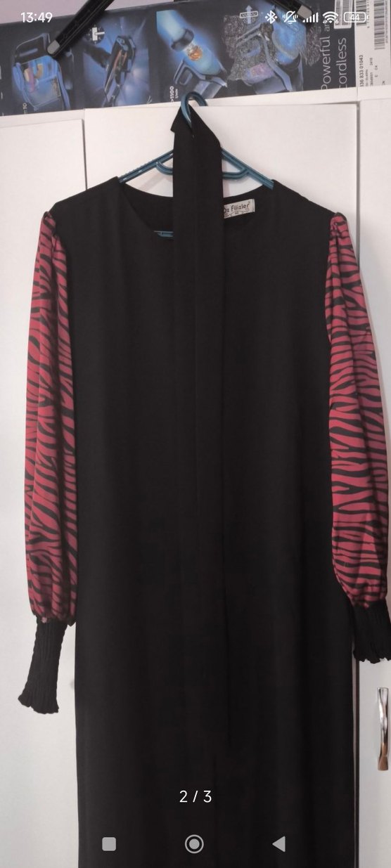 Zebra Desenli Siyah Uzun Kadın Elbise - Görsel 2