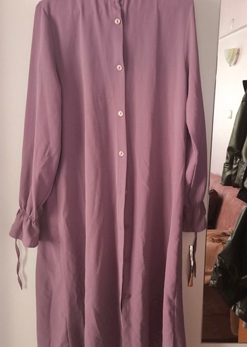 Düğmeli Uzun Mor Kadın Tunik - Görsel 2