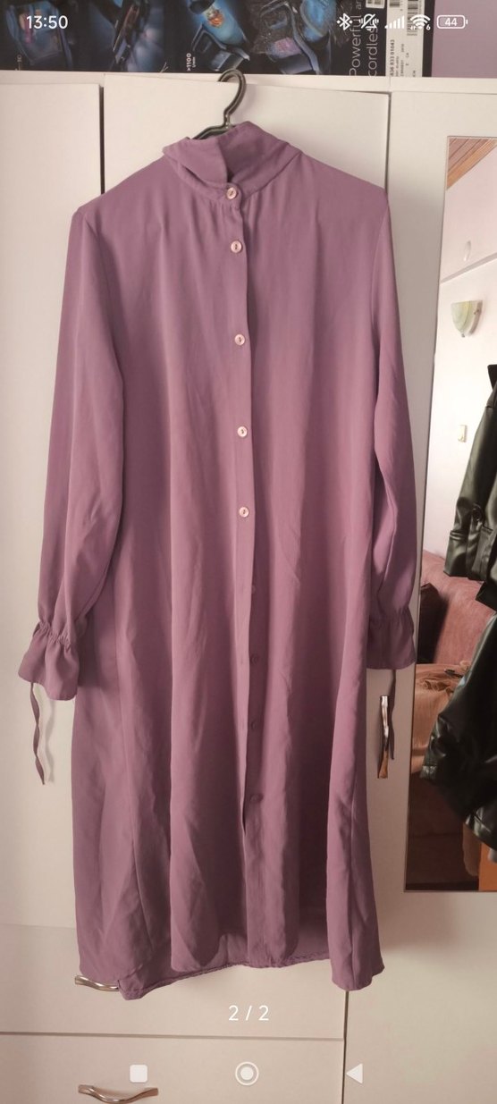 Düğmeli Uzun Mor Kadın Tunik - Görsel 2