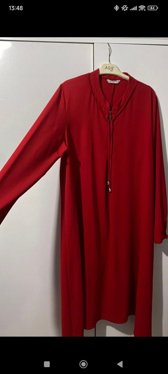 Kırmızı Uzun Kollu Salaş Kadın Tunik - Görsel 2