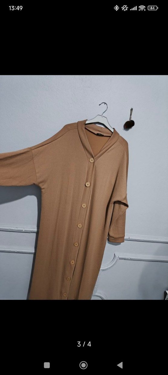 karamel Uzun Düğmeli Kadın hırka - Görsel 3