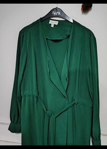 Uzun Kollu Yeşil Kadın Uzun Boy tunik - Görsel 2