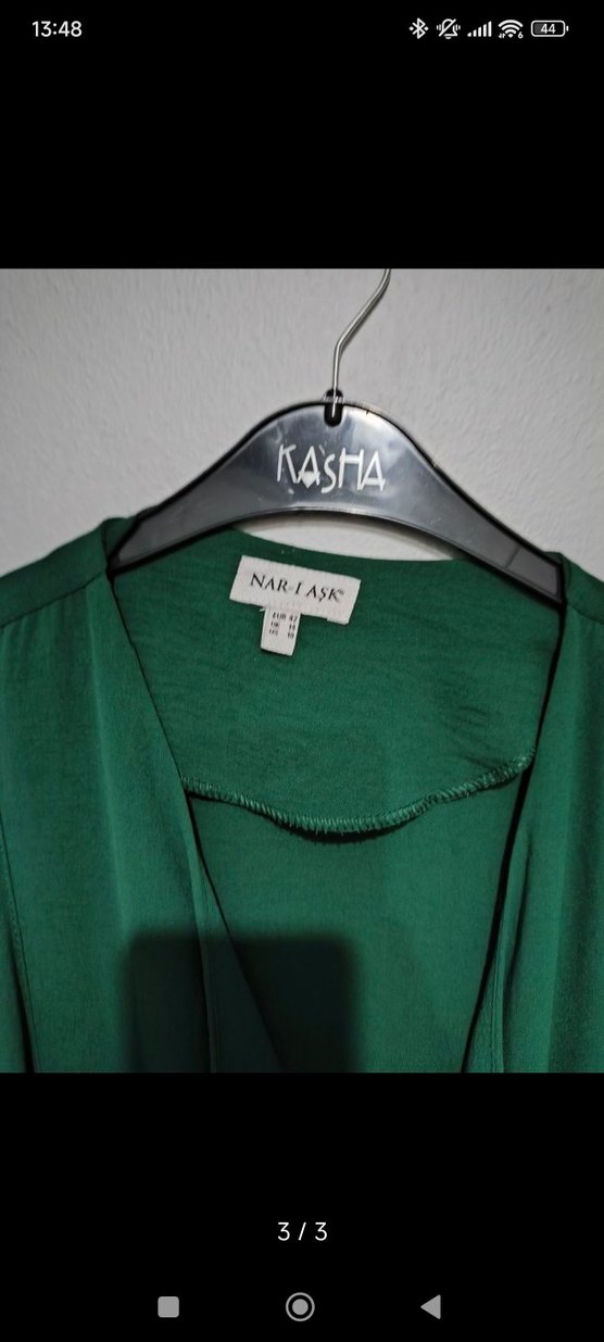 Uzun Kollu Yeşil Kadın Uzun Boy tunik - Görsel 3