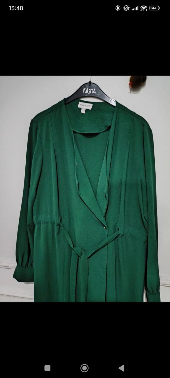 Uzun Kollu Yeşil Kadın Uzun Boy tunik - Görsel 2