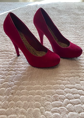 Parlak Kırmızı Süet Stiletto Kadın Ayakkabı - Görsel 3