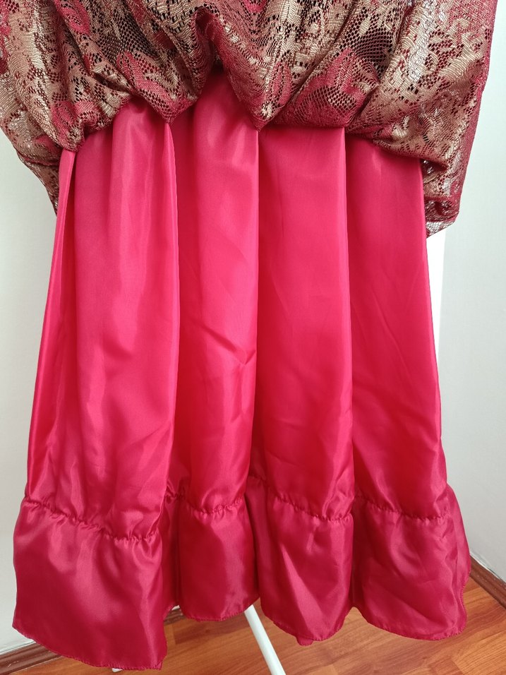 Bordo Dantelli Eteği Çift Kat Gotik Siyah Kadife Elbise - Görsel 3