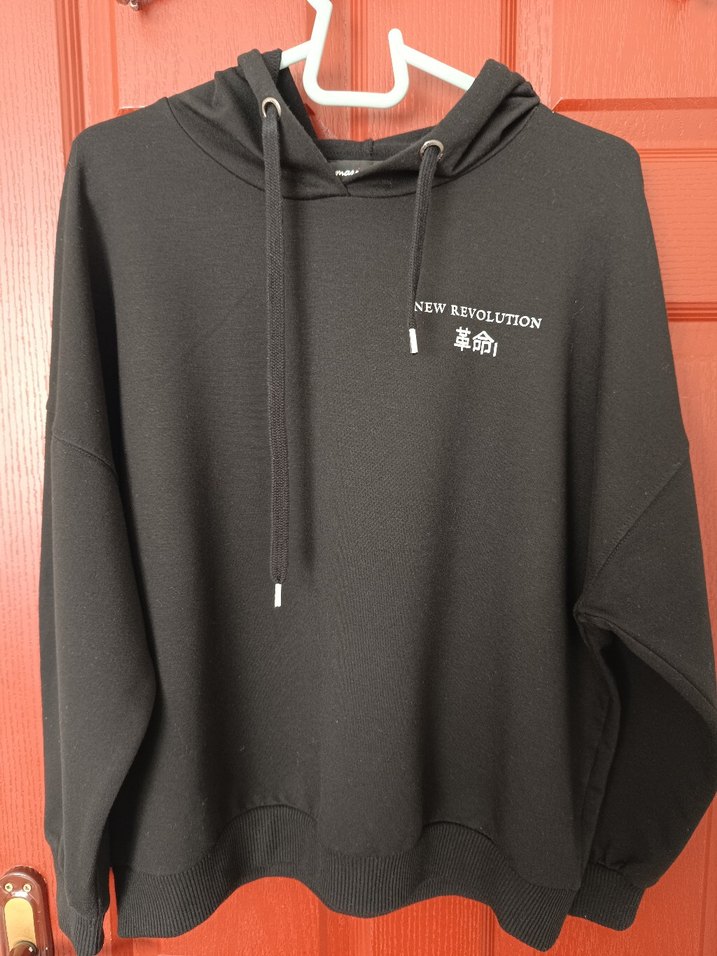 Kapüşonlu Baskılı Kadın Siyah Sweatshirt - Görsel 2