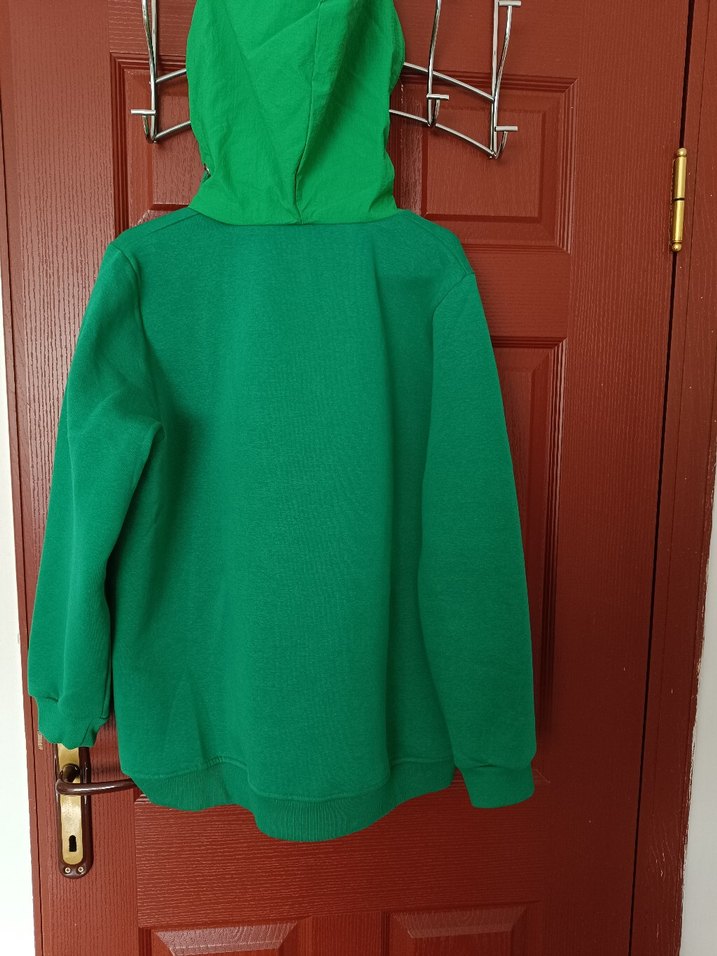 Kadın Yeşil Yarım Fermuarlı, Kanguru Cepli, Kapüşonlu Sweatshirt - Görsel 3