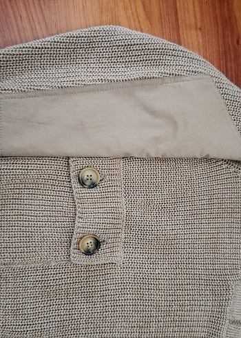 Bej Yarım Fermuarlı,Kollar Kumaş Detaylı,Cepli, Örgü KadınKazak - Görsel 7