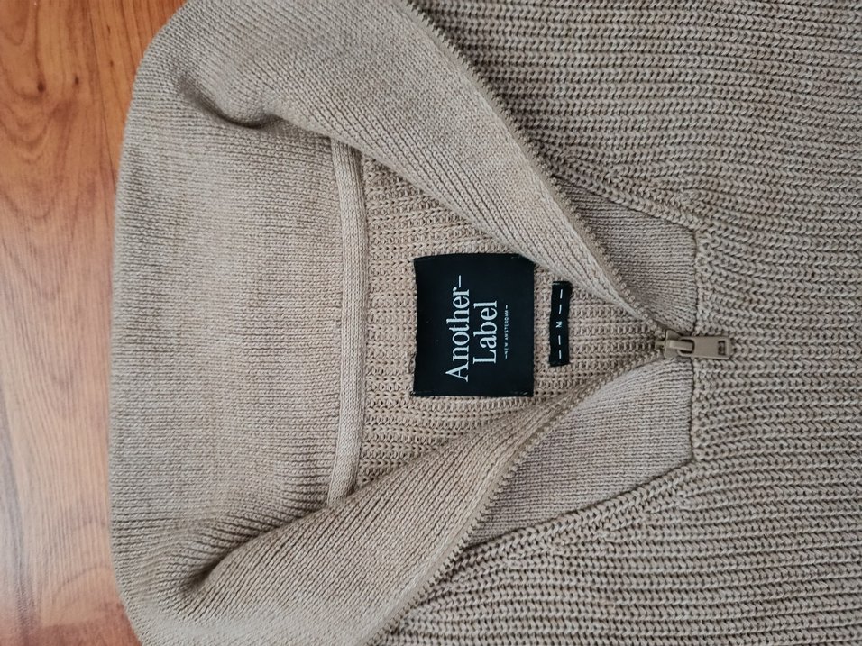 Bej Yarım Fermuarlı,Kollar Kumaş Detaylı,Cepli, Örgü KadınKazak - Görsel 5