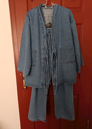 Bağlamalı Ceket Pantolon Jean Takım - Görsel 2