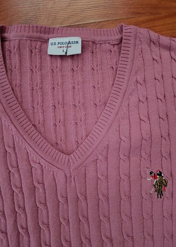 Pembe V Yaka Nakışlı Kadın Triko Kazak - Görsel 2