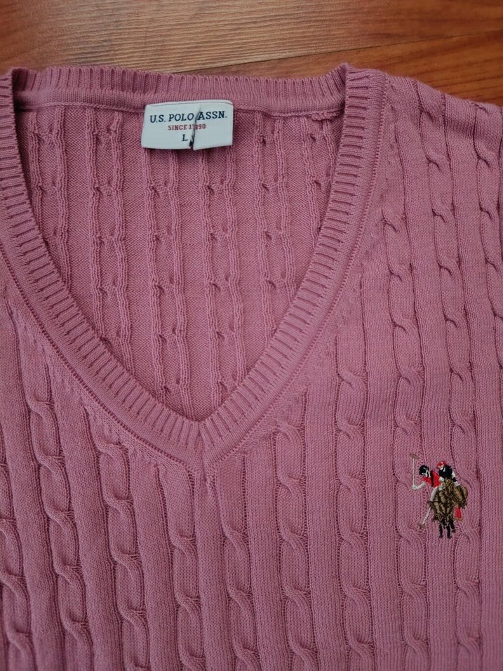 Pembe V Yaka Nakışlı Kadın Triko Kazak - Görsel 2