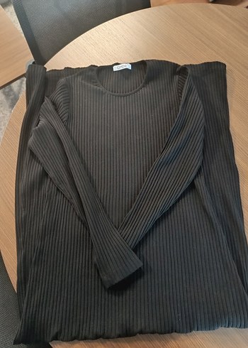 Parmak geçmeli esnek fitilli triko  siyah uzun kollu elbise - Görsel 2