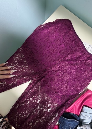 Mürdüm dantel pantolon - Görsel 4