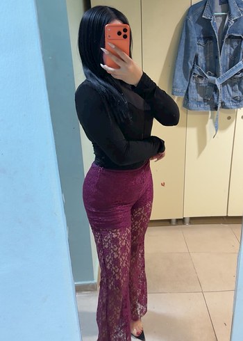 Mürdüm dantel pantolon - Görsel 3