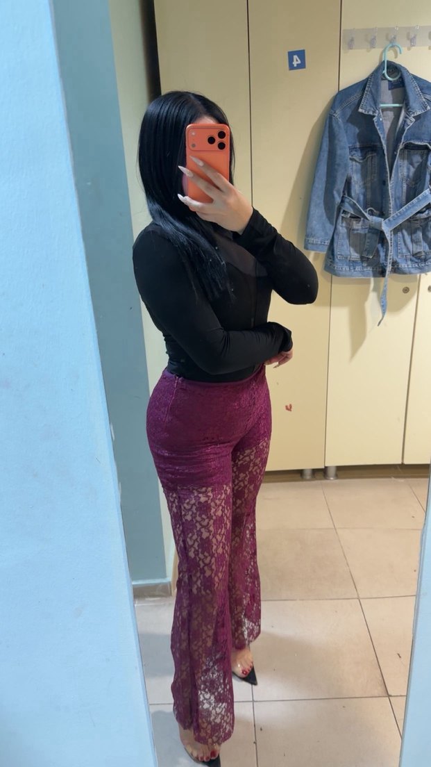 Mürdüm dantel pantolon - Görsel 3