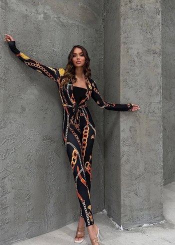 Zincir Detaylı Yılan Desenli Uzun Tulum - Görsel 2