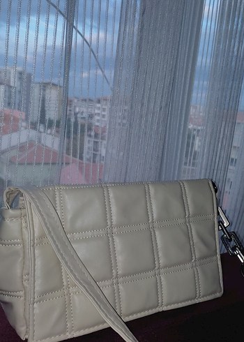 Kareli Bej Deri Kadın Omuz Çantası - Görsel 8