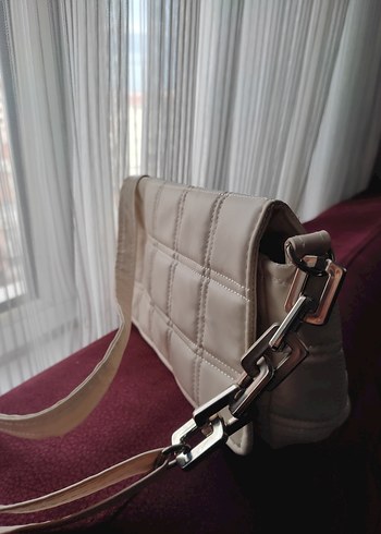 Kareli Bej Deri Kadın Omuz Çantası - Görsel 3