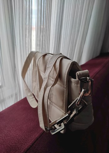 Kareli Bej Deri Kadın Omuz Çantası - Görsel 2