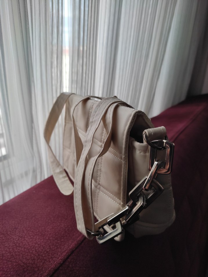 Kareli Bej Deri Kadın Omuz Çantası - Görsel 2