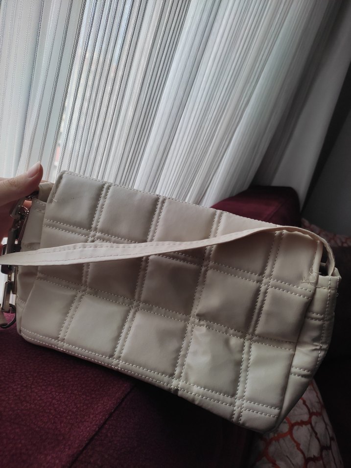 Kareli Bej Deri Kadın Omuz Çantası - Görsel 4