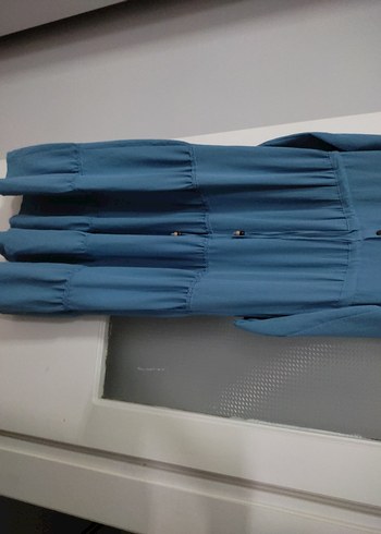 Mavi Uzun Elbise, Fırfırlı, Bohem Stil - Görsel 3