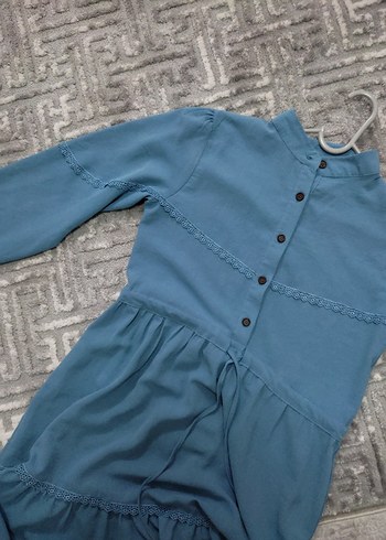 Mavi Uzun Elbise, Fırfırlı, Bohem Stil - Görsel 7