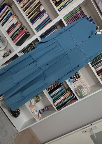 Mavi Uzun Elbise, Fırfırlı, Bohem Stil - Görsel 4